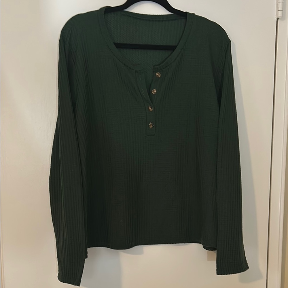 Forest Green Long Sleeve Relaxed Fit Polo Button Down Shirt